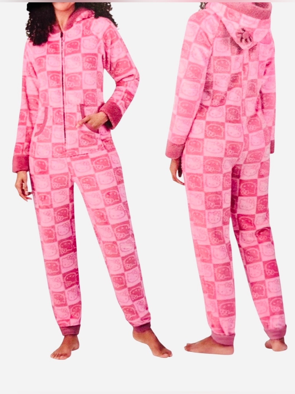 NWT Women’s Hello Kitty Pink & White 1-Piece Fleece Pajama